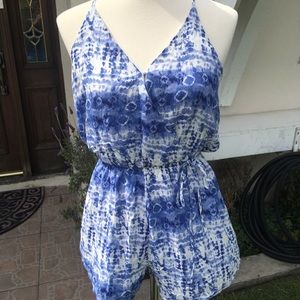 Blue/white tie-dyed design  One Clothing romper